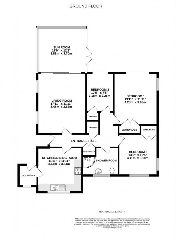 Floor Plan Image for 3 Bedroom Detached Bungalow for Sale in Heatherdale, Exmouth