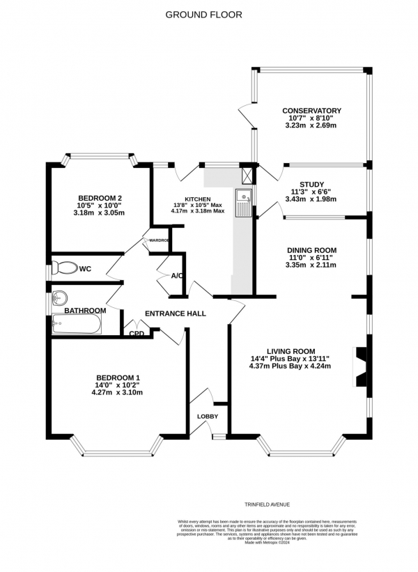 Floor Plan for 2 Bedroom Detached Bungalow for Sale in Trinfield Avenue, Exmouth, EX8, 3JU - Guide Price &pound399,950