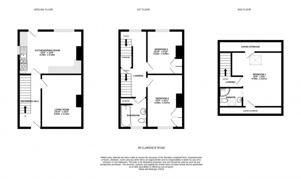 Floor Plan for 3 Bedroom End of Terrace House for Sale in Clarence Road, Budleigh Salterton, EX9, 6SB - Guide Price &pound299,950