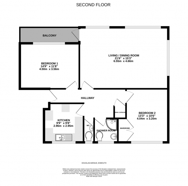 Floor Plan for 2 Bedroom Flat for Sale in Douglas Avenue, Exmouth, Douglas Avenue, EX8, 2BY - Offers in Excess of &pound300,000