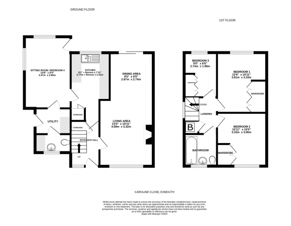 Floor Plan Image for 3 Bedroom Semi-Detached House for Sale in Caroline Close, Exmouth