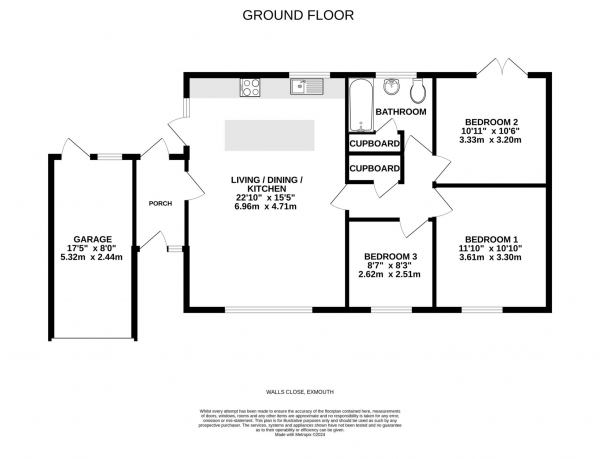 Floor Plan Image for 3 Bedroom Detached Bungalow for Sale in Walls Close, Exmouth