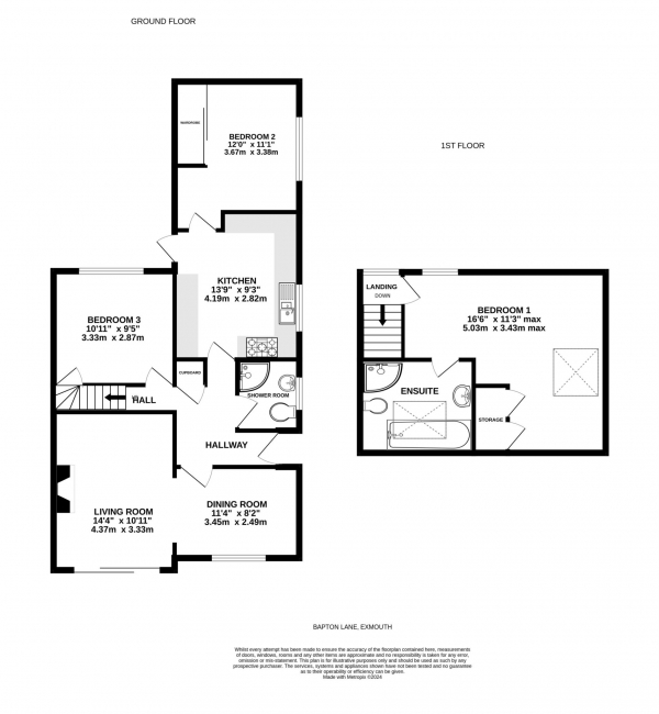 Floor Plan for 3 Bedroom Semi-Detached House for Sale in Bapton Lane, Exmouth, EX8, 3JS - Guide Price &pound450,000