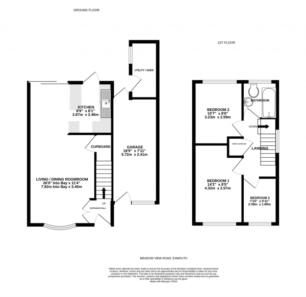 Floor Plan Image for 3 Bedroom Semi-Detached House for Sale in Meadow View Road, Exmouth