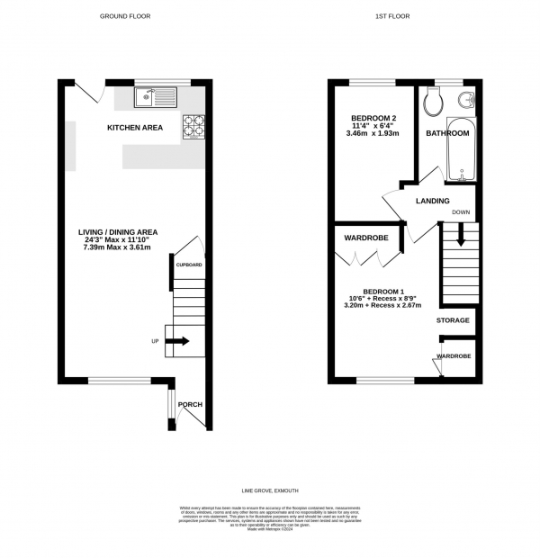 Floor Plan for 2 Bedroom Terraced House for Sale in Lime Grove, Exmouth, EX8, 5NP - Guide Price &pound239,950