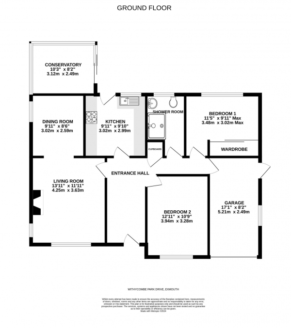 Floor Plan Image for 2 Bedroom Detached Bungalow for Sale in Withycombe Park Drive, Exmouth