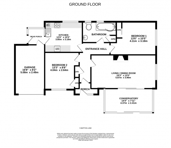 Floor Plan Image for 2 Bedroom Detached Bungalow for Sale in Bapton Lane, Exmouth