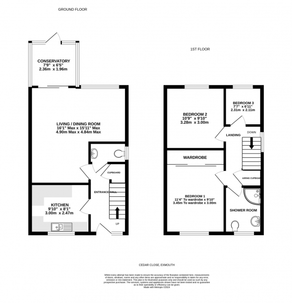 Floor Plan Image for 3 Bedroom Semi-Detached House for Sale in Cedar Close, Exmouth