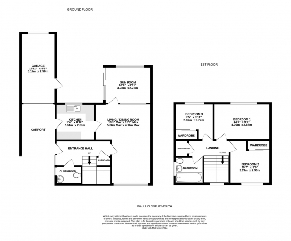 Floor Plan Image for 3 Bedroom Detached House for Sale in Walls Close, Exmouth