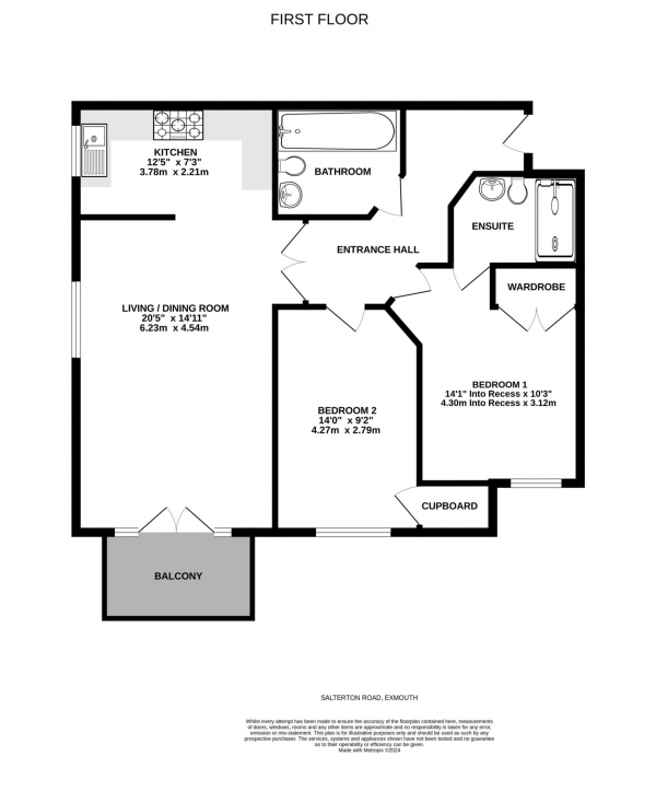 Floor Plan Image for 2 Bedroom Flat for Sale in Salterton Road, Exmouth