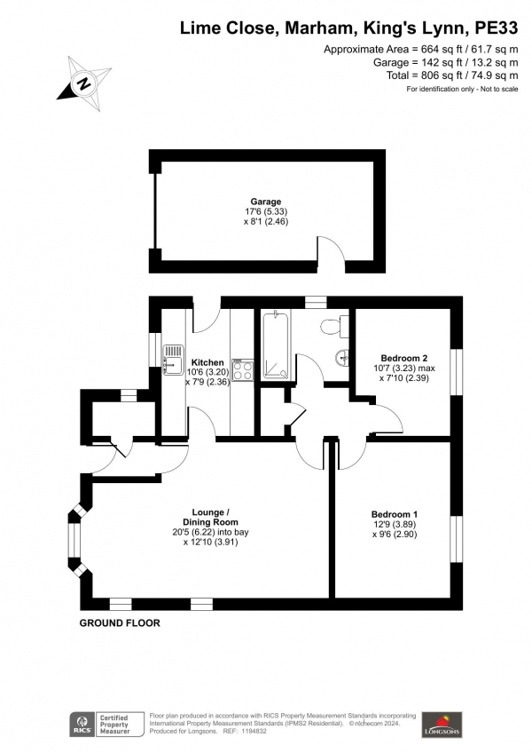 Floor Plan Image for 2 Bedroom Detached Bungalow for Sale in Lime Close, Marham