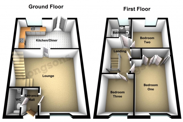 Floor Plan Image for 3 Bedroom Terraced House to Rent in Bell Close, Marham