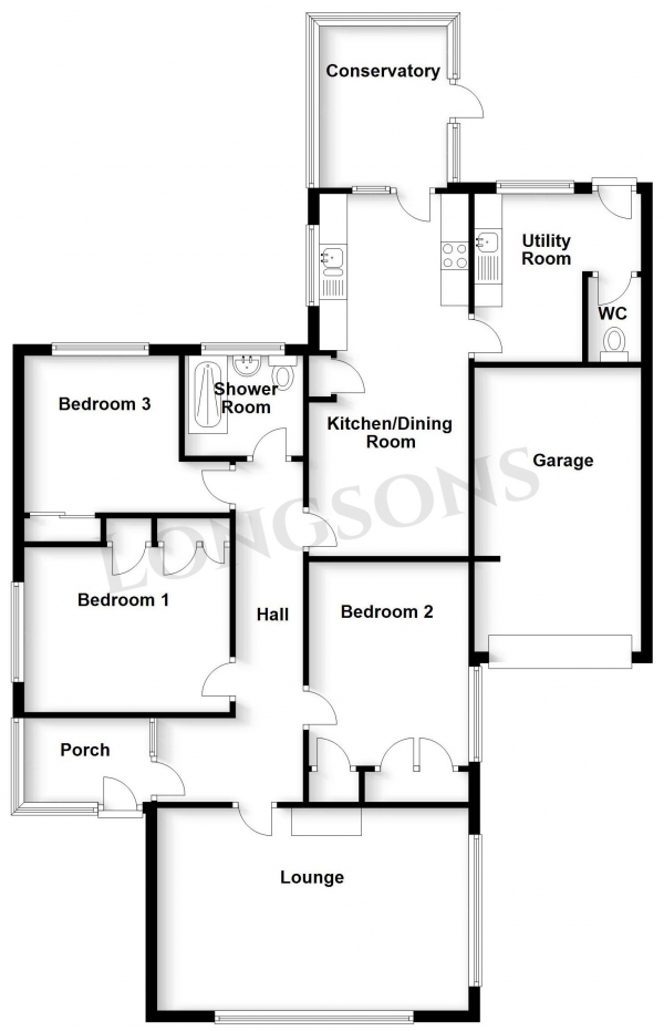 Floor Plan for 3 Bedroom Detached Bungalow for Sale in Hillside, Swaffham, PE37, 7QU -  &pound335,000