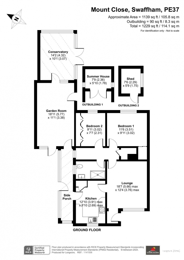 Floor Plan for 2 Bedroom Bungalow for Sale in Mount Close, Swaffham, PE37, 7NQ -  &pound280,000