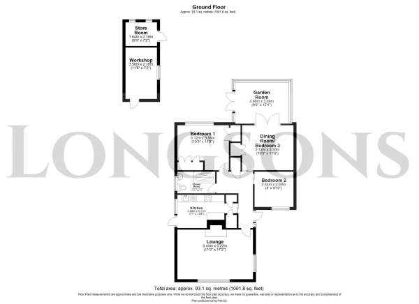 Floor Plan for 3 Bedroom Detached Bungalow for Sale in Old Vicarage Park, Narborough, Narborough, PE32, 1TF -  &pound290,000