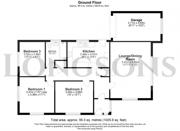 Floor Plan Image for 3 Bedroom Detached Bungalow for Sale in Eastfields, Narborough