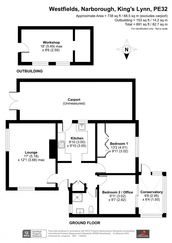 Floor Plan Image for 2 Bedroom Detached Bungalow for Sale in Westfields, Narborough