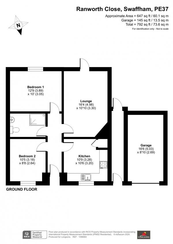 Floor Plan for 2 Bedroom Bungalow for Sale in Ranworth Close, Swaffham, PE37, 7ST -  &pound270,000