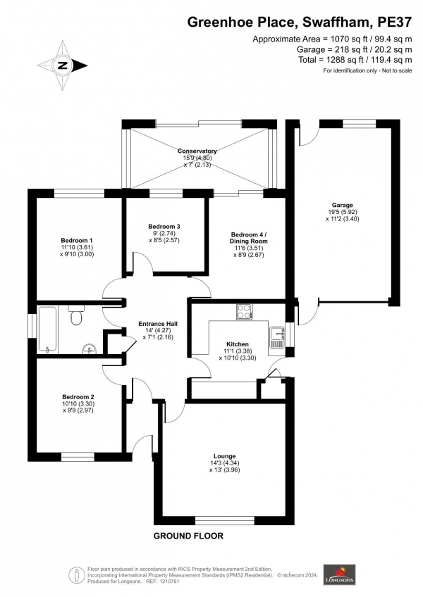 Floor Plan Image for 3 Bedroom Detached Bungalow for Sale in Greenhoe Place, Swaffham