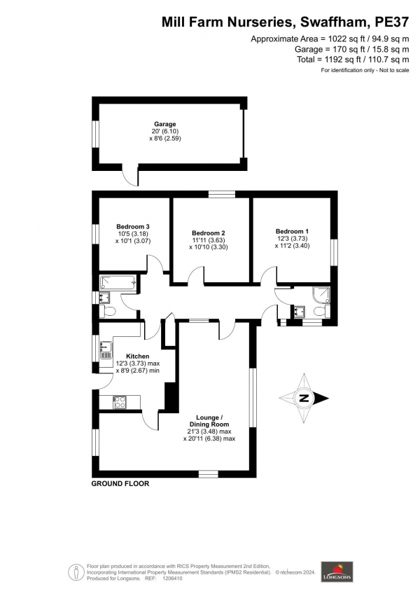 Floor Plan Image for 3 Bedroom Detached Bungalow for Sale in Mill Farm Nurseries, Swaffham