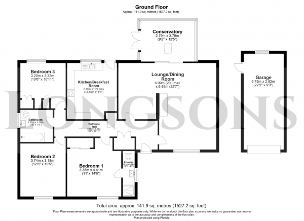 Floor Plan for 3 Bedroom Detached Bungalow for Sale in Heron Way, Watton, Watton, IP25, 6UW -  &pound375,000