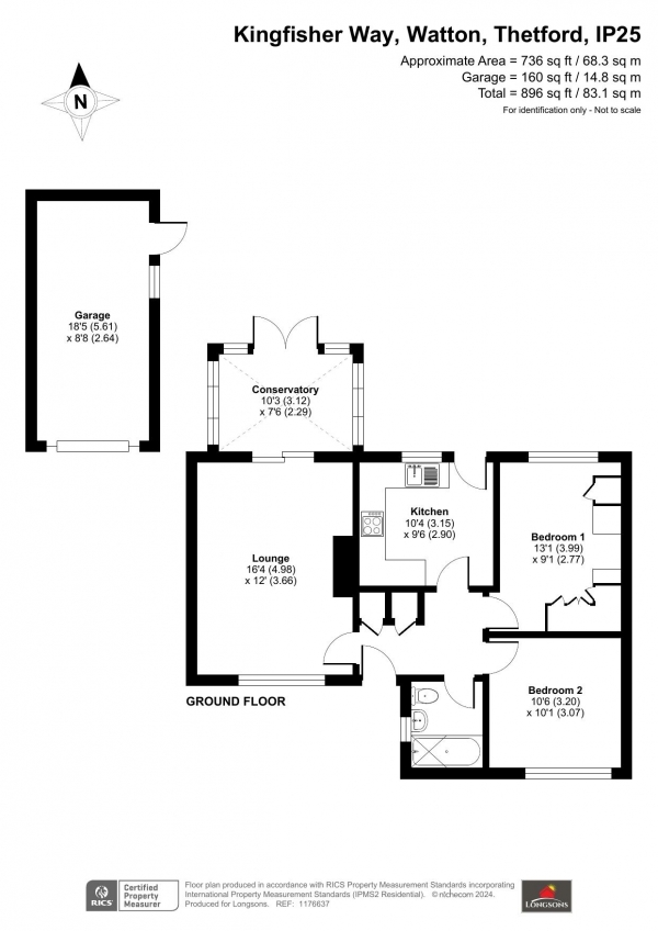 Floor Plan Image for 2 Bedroom Detached Bungalow for Sale in Kingfisher Way, Watton