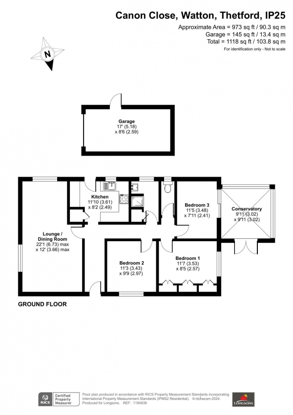 Floor Plan Image for 3 Bedroom Detached Bungalow for Sale in Canon Close, Watton