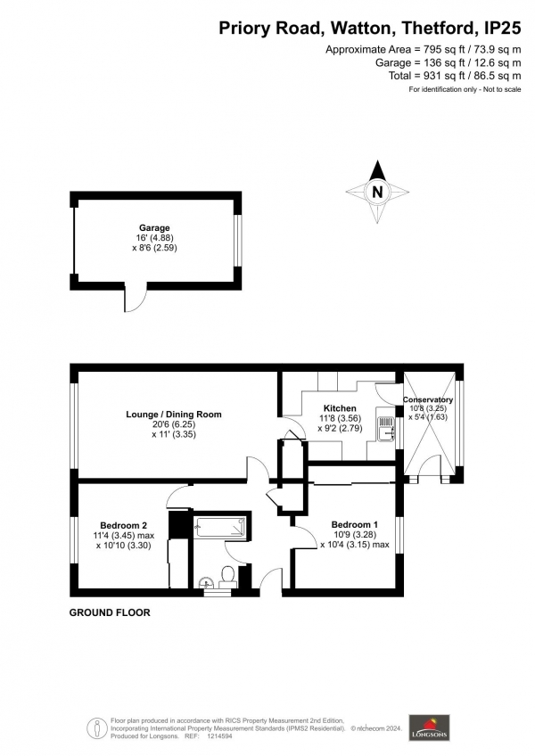 Floor Plan Image for 2 Bedroom Detached Bungalow for Sale in Priory Road, Watton