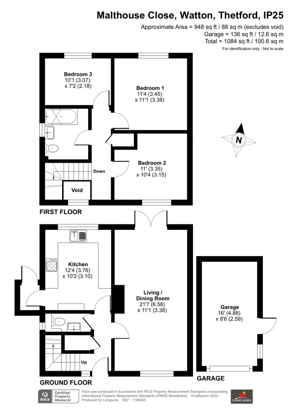 Floor Plan Image for 3 Bedroom Semi-Detached House for Sale in Malthouse Close, Watton