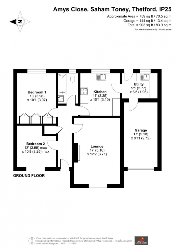 Floor Plan Image for 2 Bedroom Detached Bungalow for Sale in Amys Close, Saham Toney