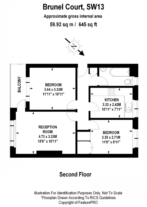 Floor Plan for 2 Bedroom Flat to Rent in Westfields Avenue, Barnes, SW13, 0BA - £415 pw | £1800 pcm