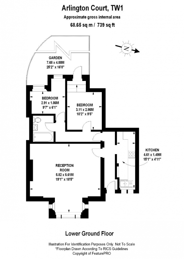 Floor Plan for 2 Bedroom Maisonette to Rent in Arlington Court, St. Margaret's/East Twickenham, TW1, 2AU - £462 pw | £2000 pcm