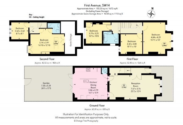 Floor Plan for 5 Bedroom Terraced House to Rent in First Avenue, London, SW14, SW14, 8SR - £1142 pw | £4950 pcm