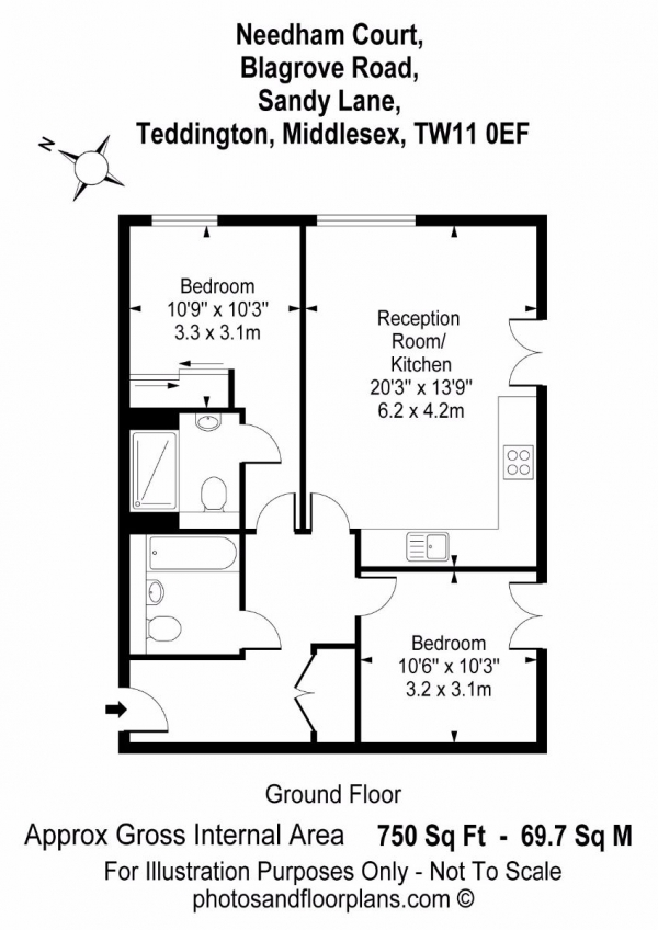 Floor Plan Image for 2 Bedroom Flat for Sale in Needham Court, Teddington