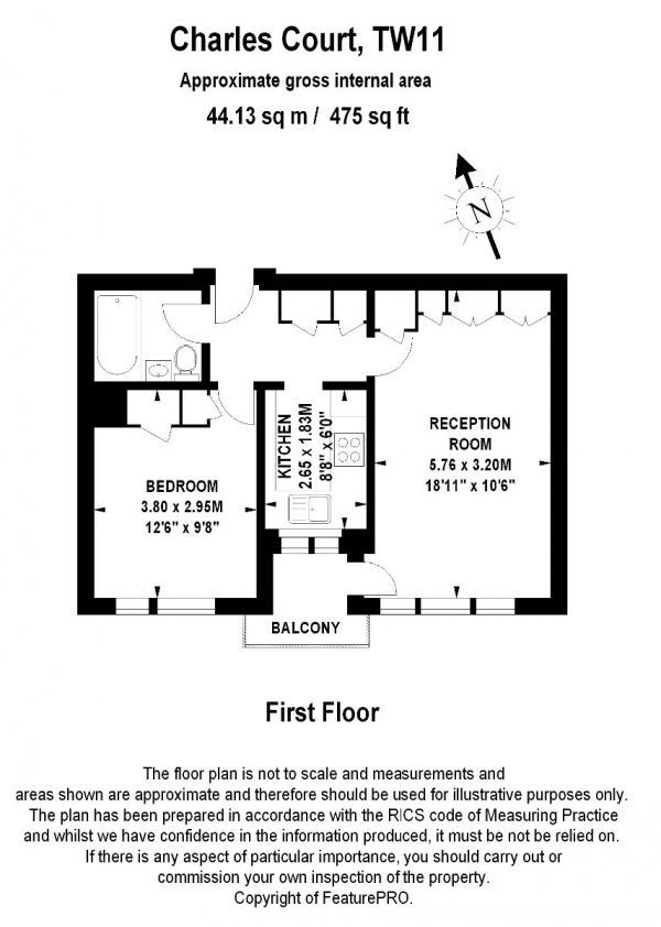 Floor Plan Image for 1 Bedroom Apartment for Sale in Charles Court, Teddington