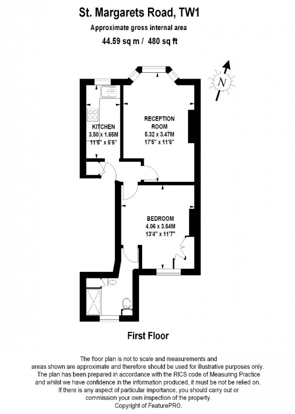 Floor Plan Image for 1 Bedroom Flat for Sale in St. Margaret's Village, TW1