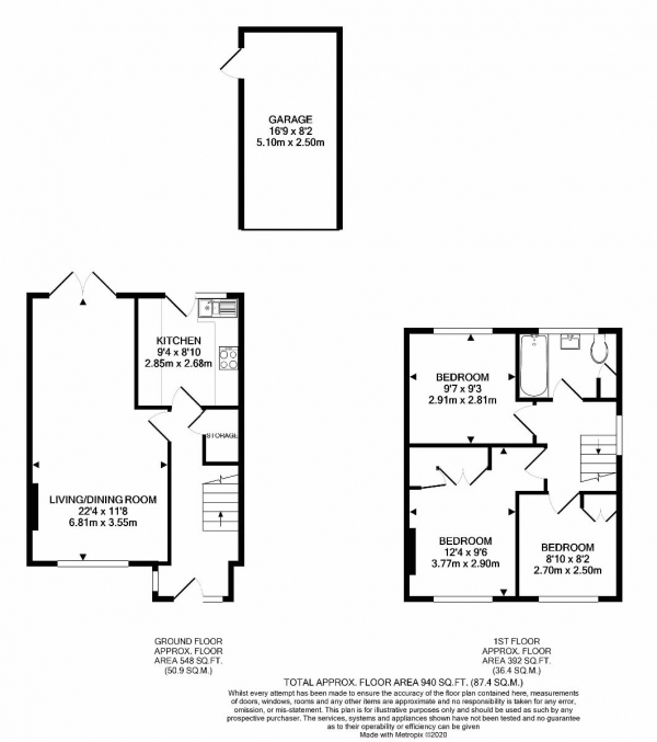 Floor Plan for 3 Bedroom Semi-Detached House for Sale in Windermere Way, Farnham, Surrey, GU9, 0DS - Guide Price &pound425,000