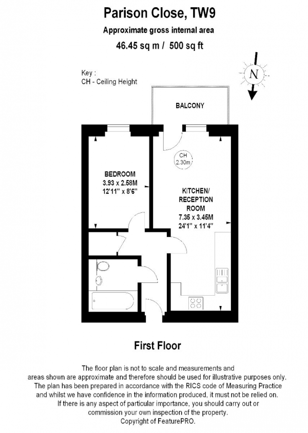 Floor Plan for 1 Bedroom Apartment for Sale in Parison Close, Richmond, TW9, 4NH -  &pound367,500