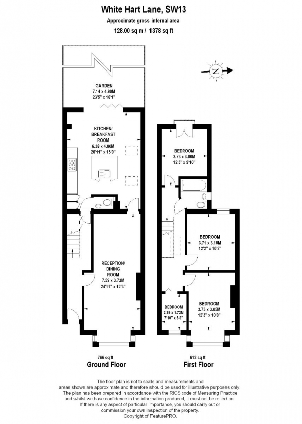 Floor Plan for 4 Bedroom Terraced House for Sale in White Hart Lane, Barnes, SW13, 0QA - Guide Price &pound1,125,000