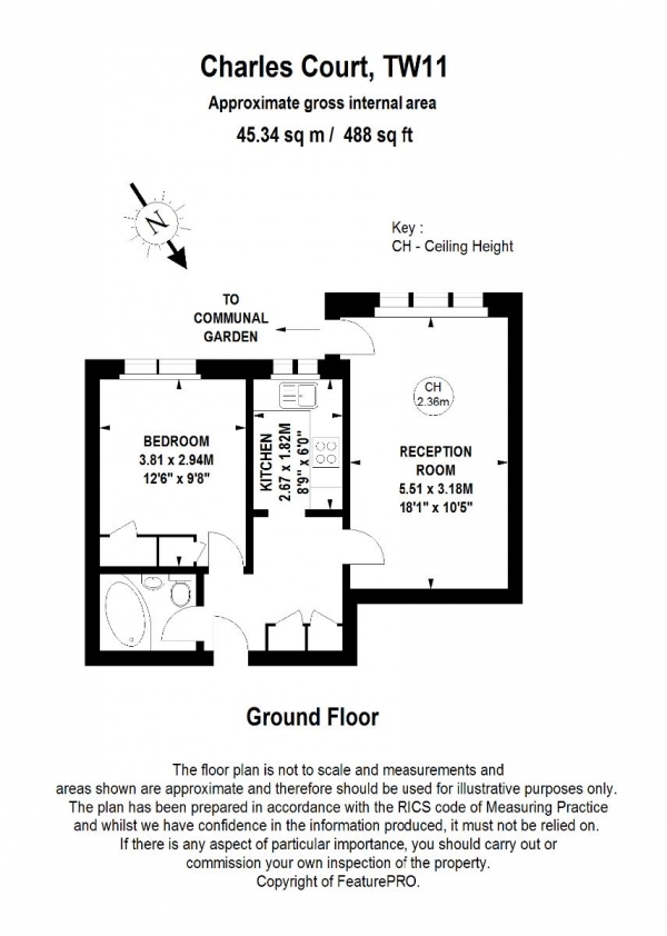 Floor Plan Image for 1 Bedroom Apartment for Sale in Hampton Road, Teddington