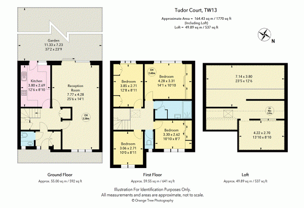 Floor Plan for 4 Bedroom Terraced House for Sale in Tudor Court, Hanworth Park, TW13, 7QQ - Offers Over &pound525,000