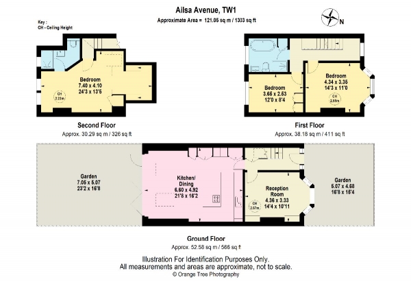 Floor Plan for 3 Bedroom Terraced House for Sale in Ailsa Avenue, St. Margaret's, TW1, 1NF - Guide Price &pound1,025,000