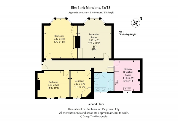 Floor Plan Image for 3 Bedroom Apartment for Sale in Elm Bank Mansions, The Terrace, Barnes SW13