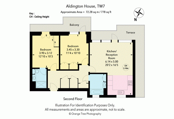 Floor Plan for 2 Bedroom Apartment for Sale in Aldington House, Frazer Nash Close, TW7, 5FP -  &pound475,000