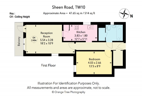 Floor Plan for 1 Bedroom Apartment for Sale in Sheen Road, Richmond, TW10, 5AN -  &pound375,000