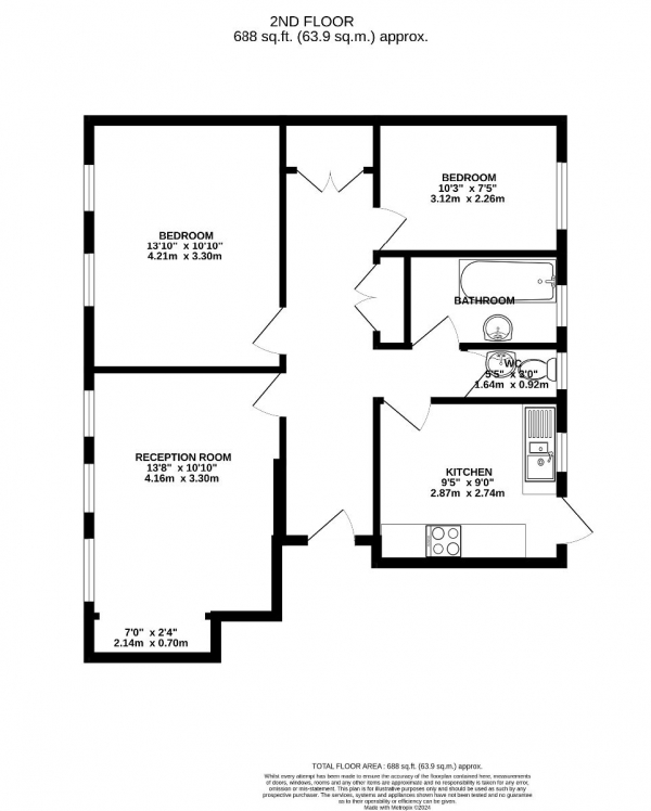 Floor Plan Image for 2 Bedroom Apartment for Sale in Sion Court, Twickenham