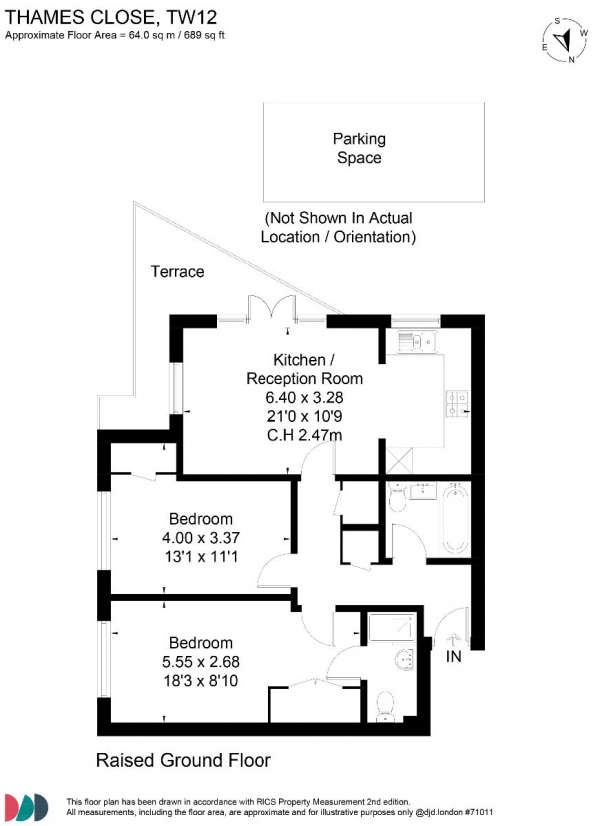 Floor Plan for 2 Bedroom Apartment for Sale in Thames Close, Hampton, TW12, 2ET -  &pound450,000