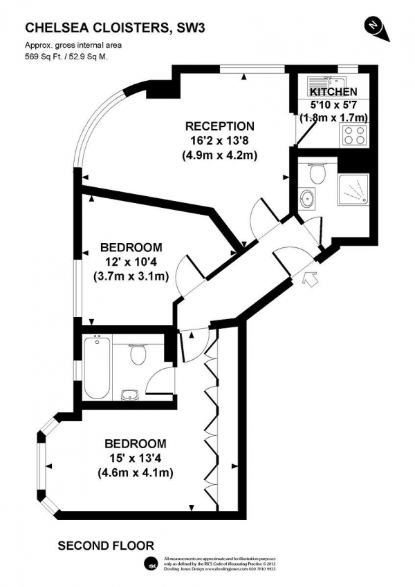 Floor Plan Image for 2 Bedroom Flat to Rent in Sloane Avenue, London