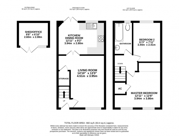 Floor Plan for 2 Bedroom Terraced House for Sale in Clonmel Close, Caversham, Caversham, RG4, 5BF -  &pound375,000