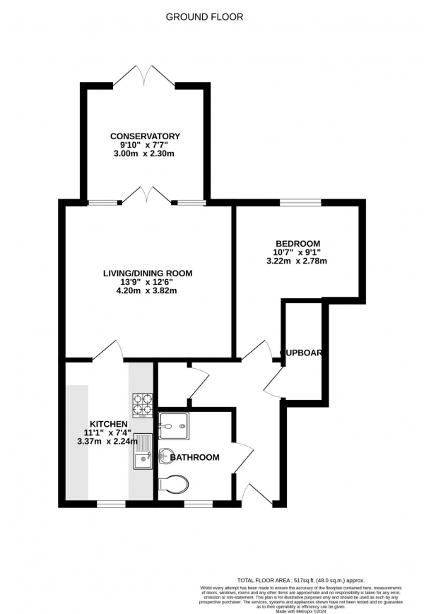 Floor Plan for 1 Bedroom Maisonette for Sale in Unity Court, Emmer Green, Emmer Green, RG4, 8LQ -  &pound167,500